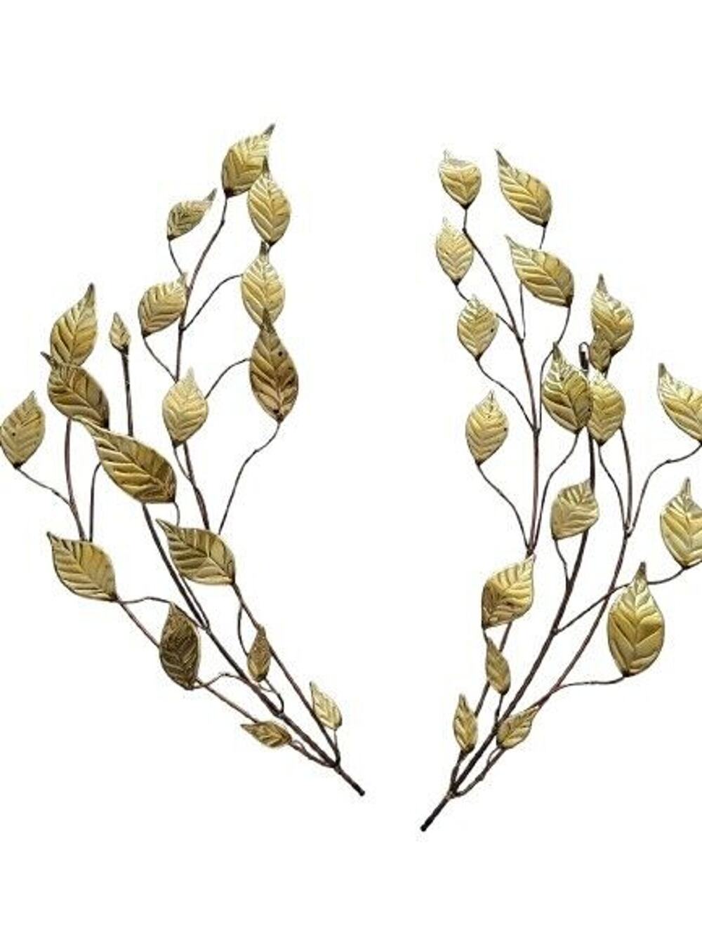 Homco Wall Hanging Branch Decor Gold Metal Copper Leaf Spray Vintage Set of 2
